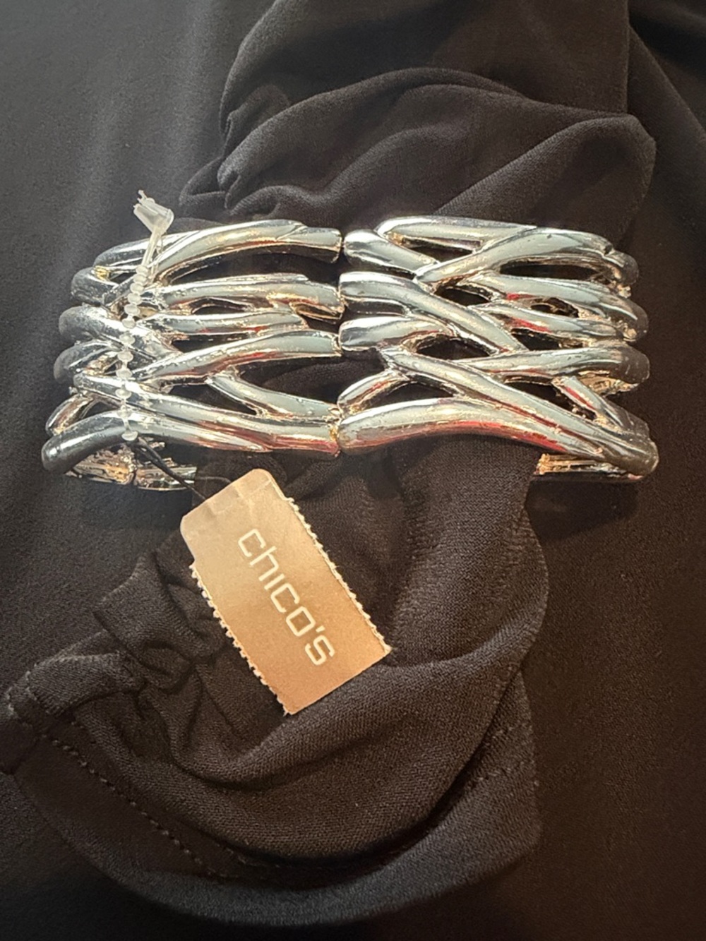 Chico's Shiny Silver Interwoven Cuff Bracelet